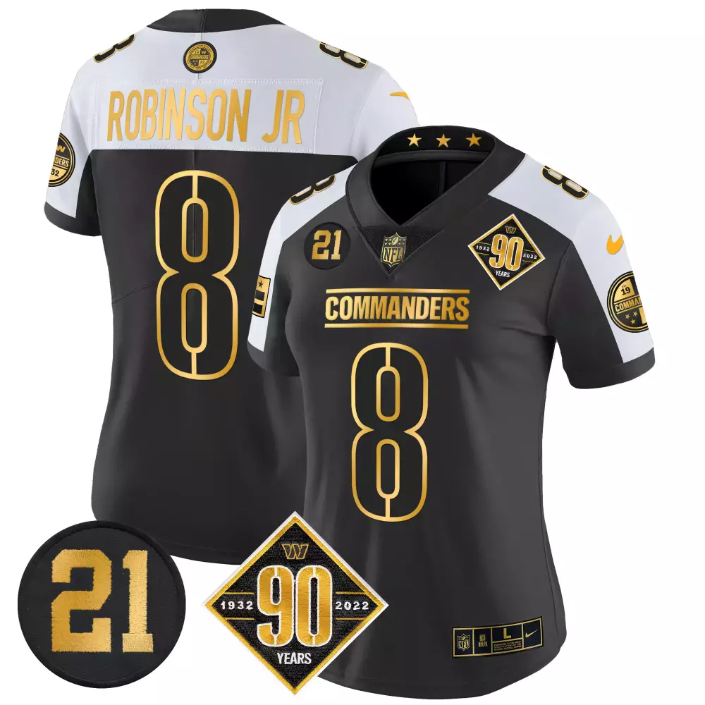 robinson jr alternate womens washington commanders 90th anniversary patch gold vapor jersey all stitched