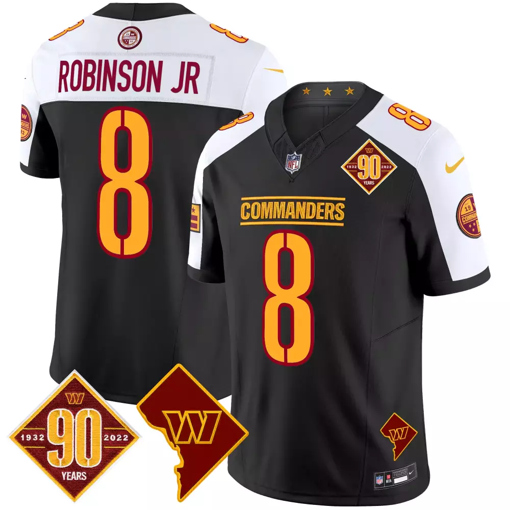 robinson jr black alternate mens washington commanders 90th anniversary home patch vapor limited jersey all stitched