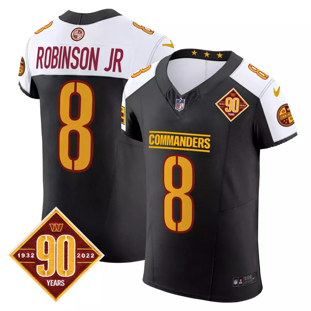 robinson jr black alternate mens washington commanders 90th anniversary home patch vapor limited jersey all stitched