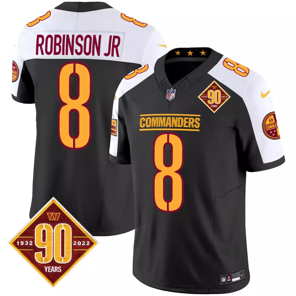 robinson jr black alternate mens washington commanders 90th anniversary home patch vapor limited jersey all stitched