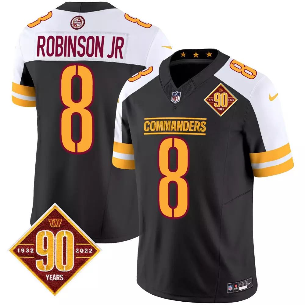 robinson jr black alternate mens washington commanders 90th anniversary home patch vapor limited jersey all stitched