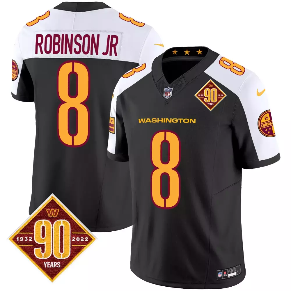 robinson jr black alternate mens washington commanders 90th anniversary patch vapor jersey v3 all stitched