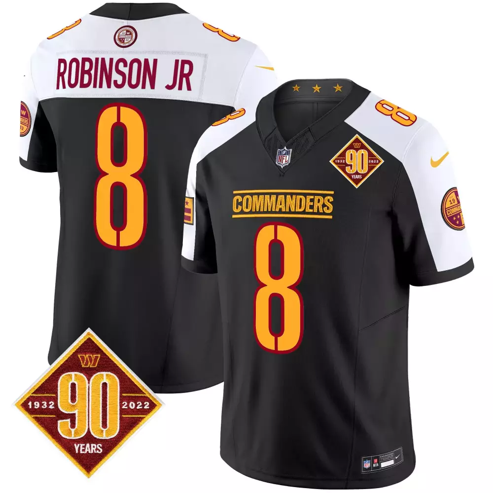 robinson jr black alternate mens washington commanders 90th anniversary patch vapor jersey v3 all stitched