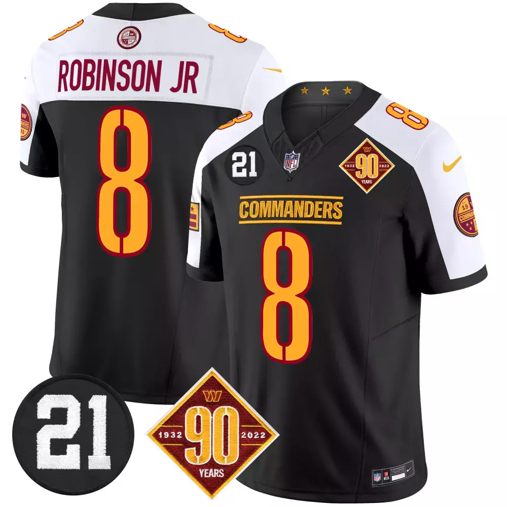 robinson jr black alternate mens washington commanders 90th anniversary patch vapor jersey v3 all stitched