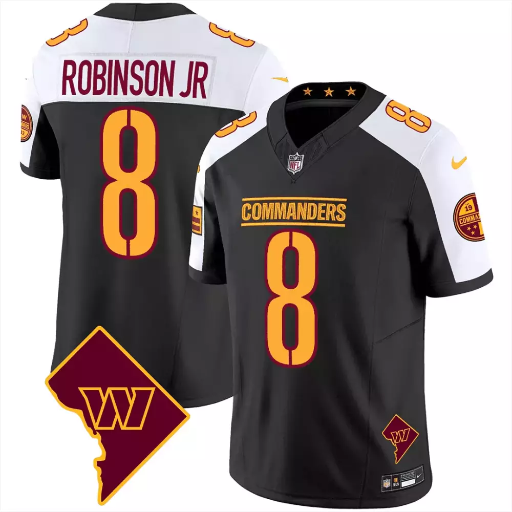 robinson jr black alternate mens washington commanders washington dc map patch jersey all stitched