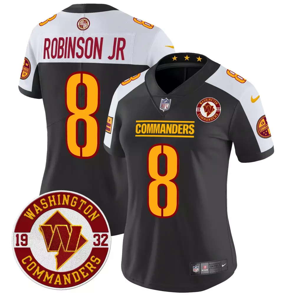 robinson jr black alternate mens washington commanders washington dc map patch jersey all stitched