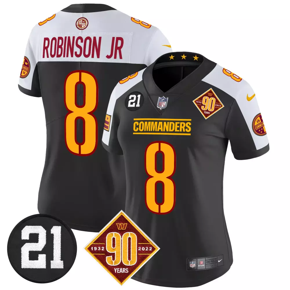 robinson jr black alternate womens washington commanders 90th sean taylor patch vapor limited jersey all stitched
