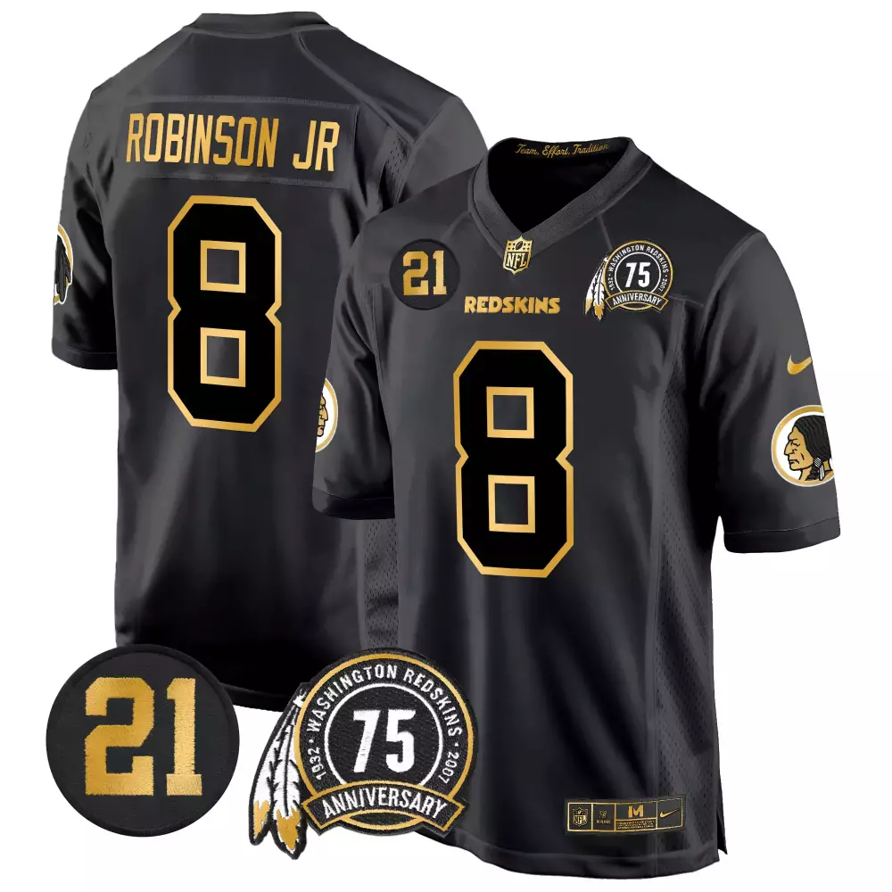 robinson jr black gold mens washington redskins 75th sean taylor patch gold game jersey all stitched