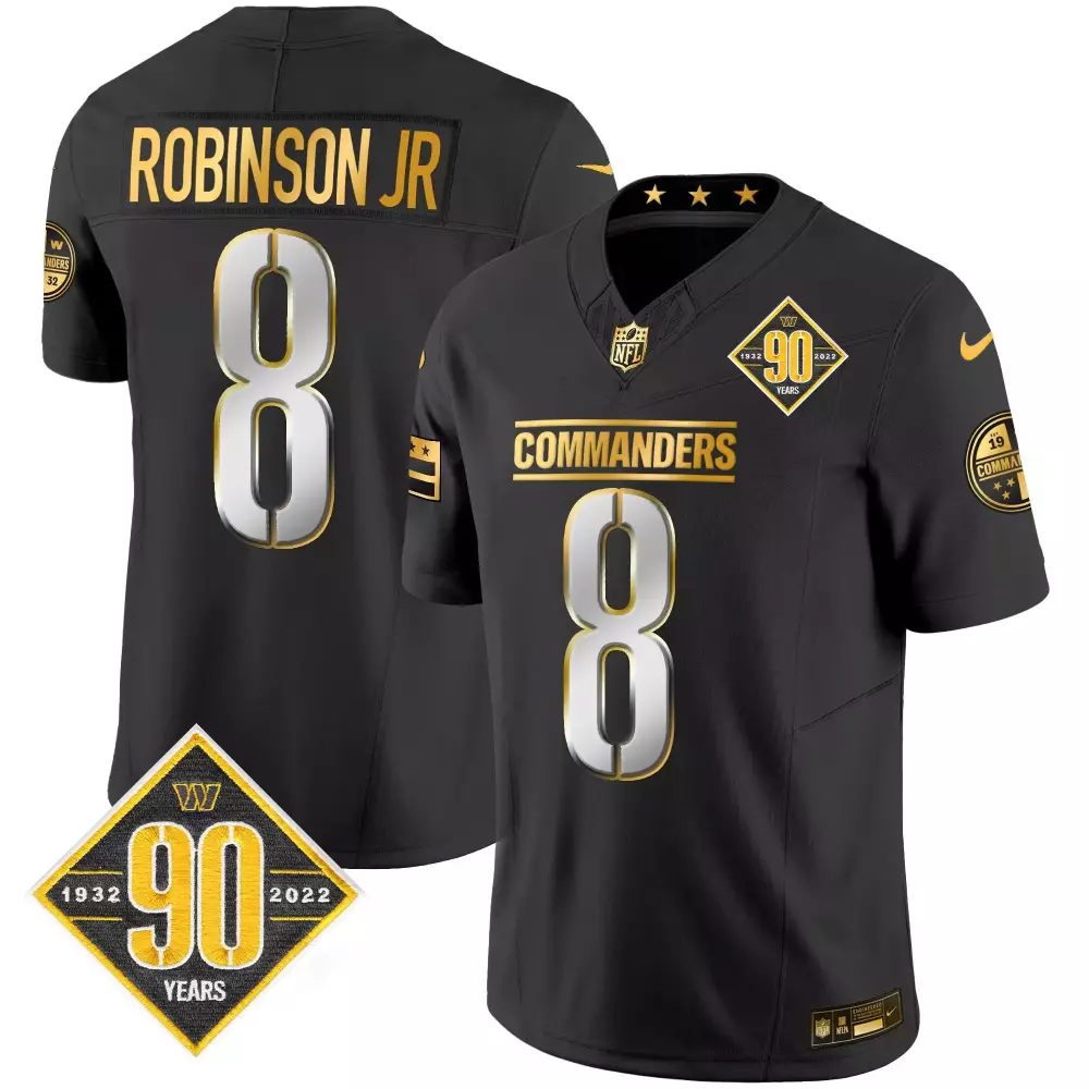 robinson jr black limited mens washington commanders 90th anniversary patch gold vapor jersey all stitched