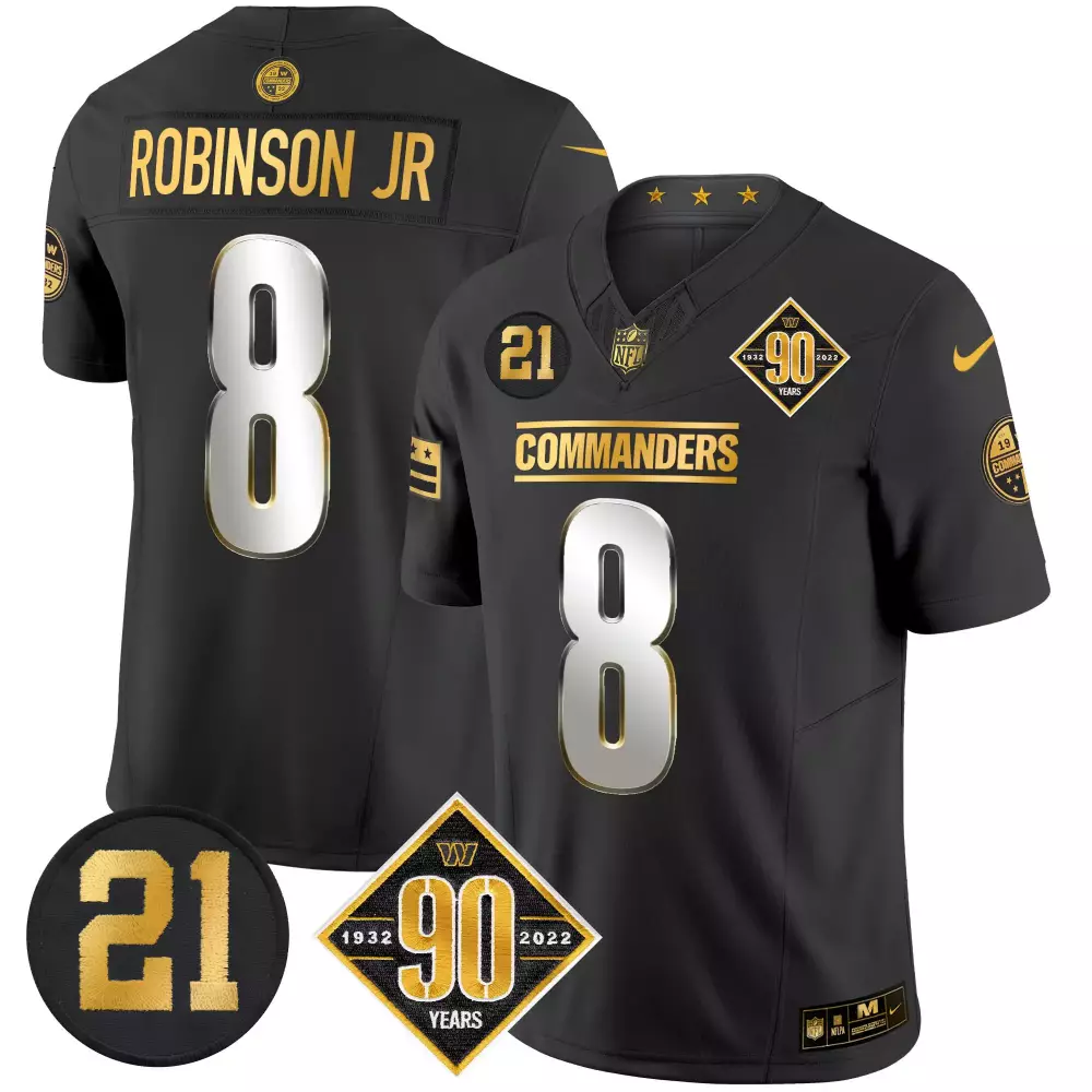 robinson jr black limited mens washington commanders 90th anniversary patch gold vapor jersey all stitched
