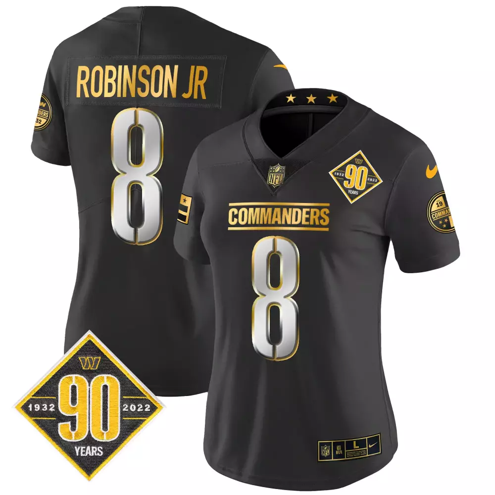 robinson jr black limited mens washington commanders 90th anniversary patch gold vapor jersey all stitched