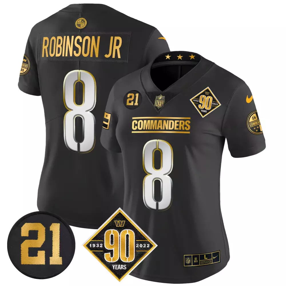 robinson jr black limited mens washington commanders 90th anniversary patch gold vapor jersey all stitched