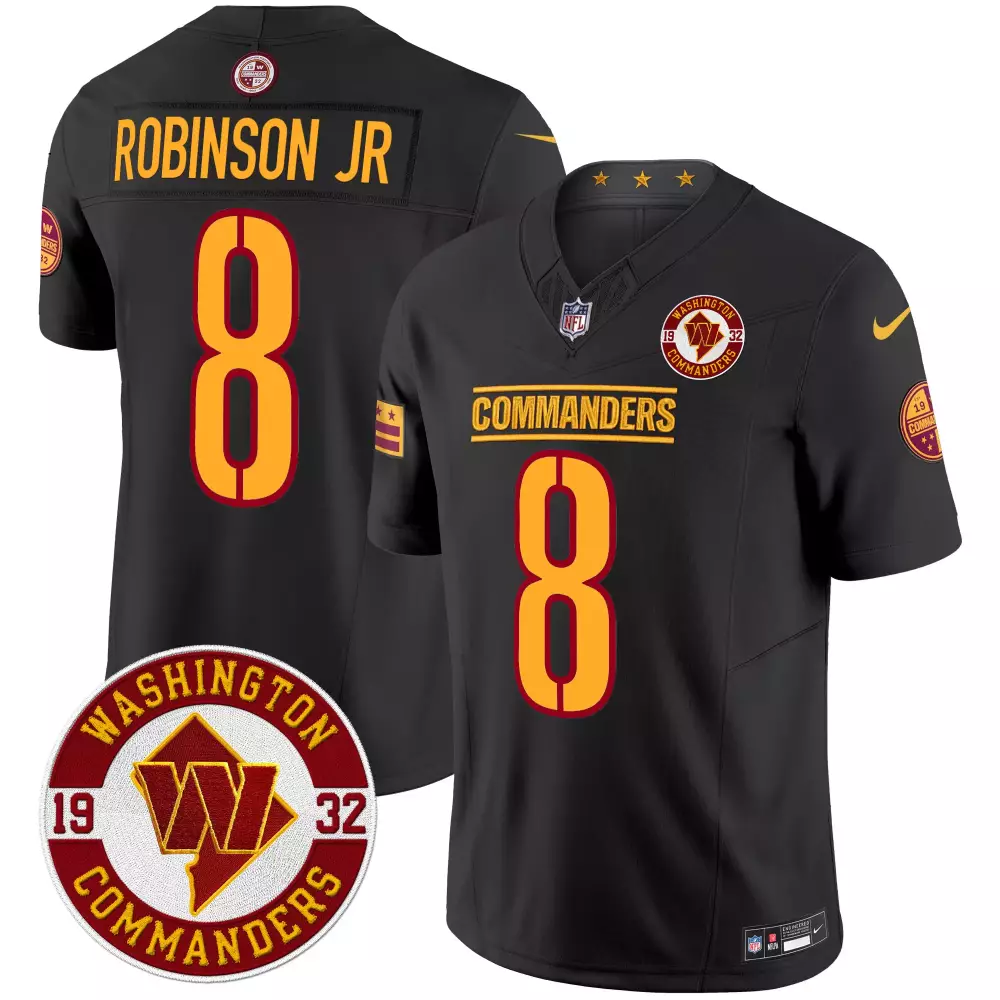 robinson jr black limited mens washington commanders 90th anniversary patch gold vapor jersey all stitched