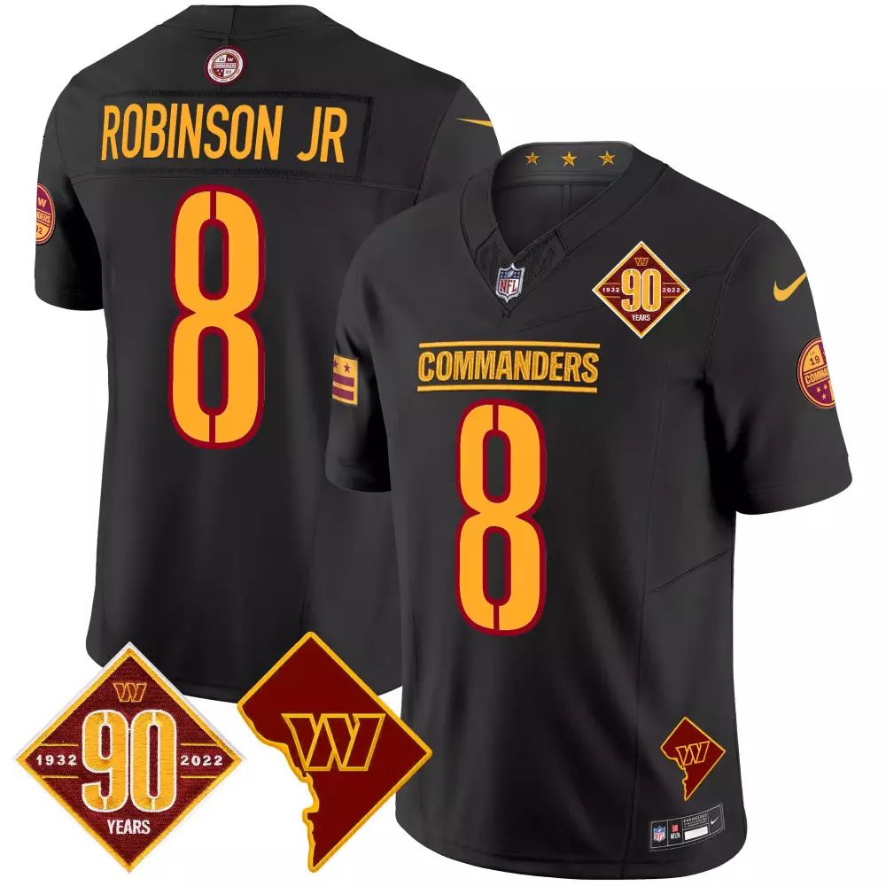 robinson jr black mens washington commanders 90th anniversary home patch vapor limited jersey all stitched
