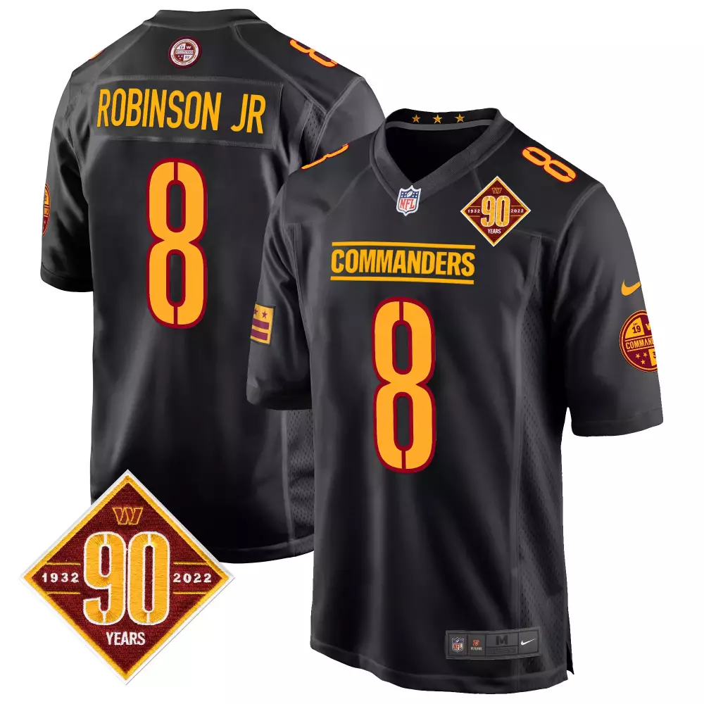 robinson jr black mens washington commanders 90th anniversary home patch vapor limited jersey all stitched
