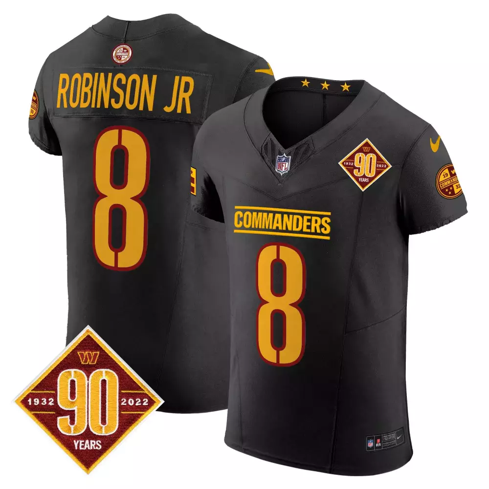 robinson jr black mens washington commanders 90th anniversary home patch vapor limited jersey all stitched