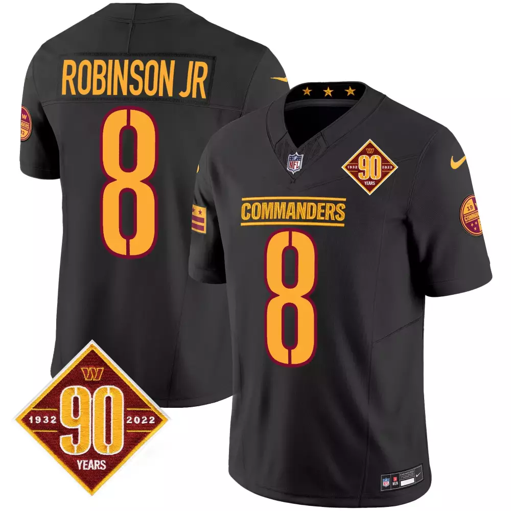 robinson jr black mens washington commanders 90th anniversary home patch vapor limited jersey all stitched