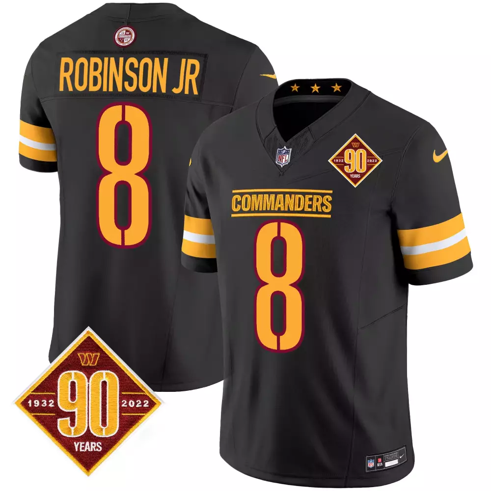 robinson jr black mens washington commanders 90th anniversary home patch vapor limited jersey all stitched