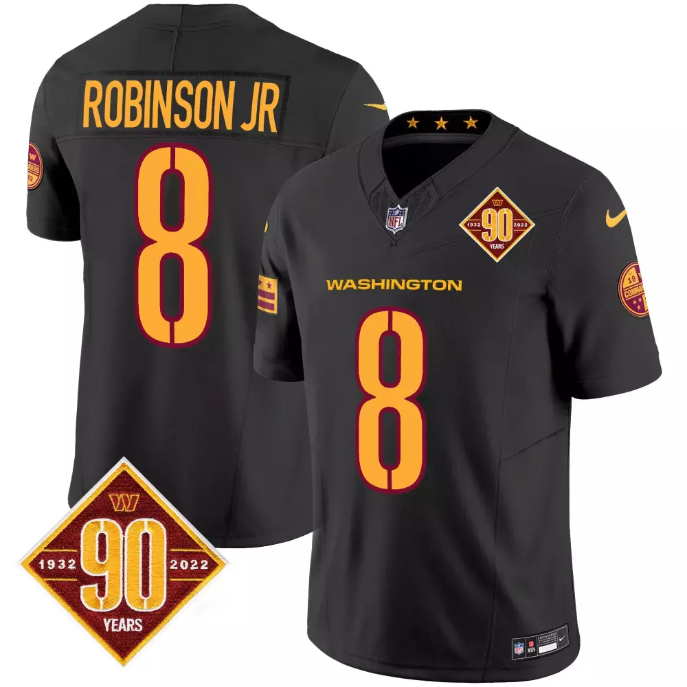 robinson jr black mens washington commanders 90th anniversary patch vapor jersey v3 all stitched