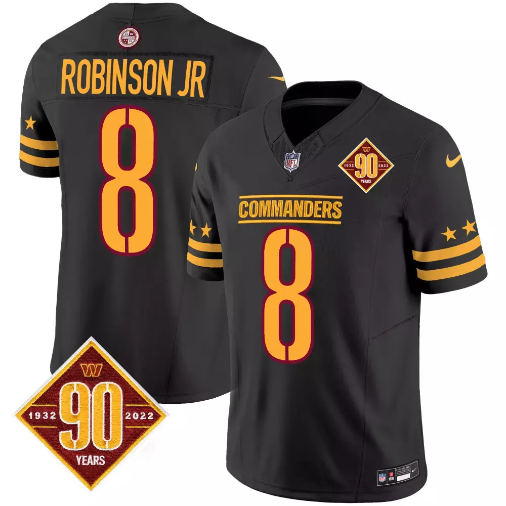 robinson jr black mens washington commanders 90th anniversary patch vapor jersey v3 all stitched