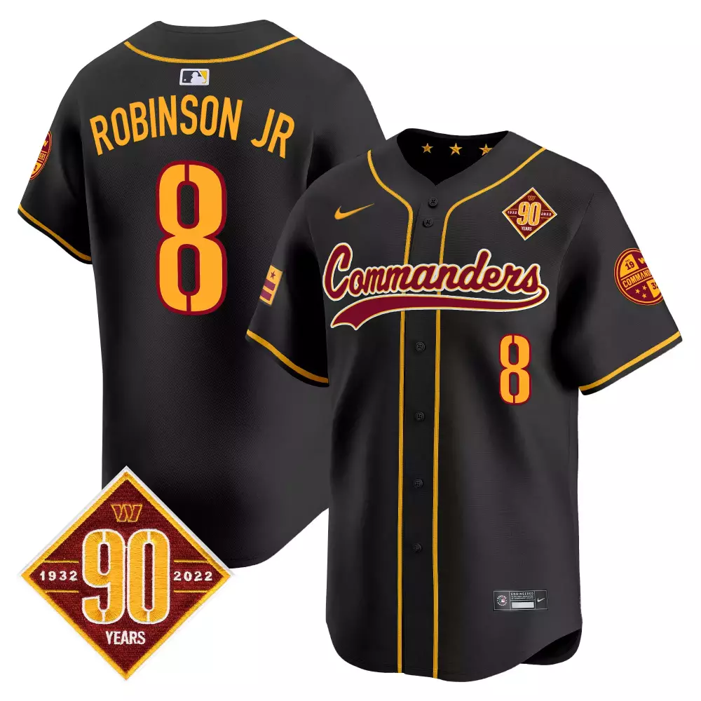 robinson jr black mens washington commanders 90th anniversary patch vapor jersey v3 all stitched