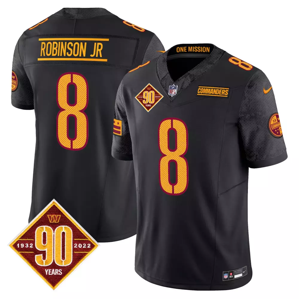 robinson jr black mens washington commanders 90th anniversary patch vapor jersey v3 all stitched