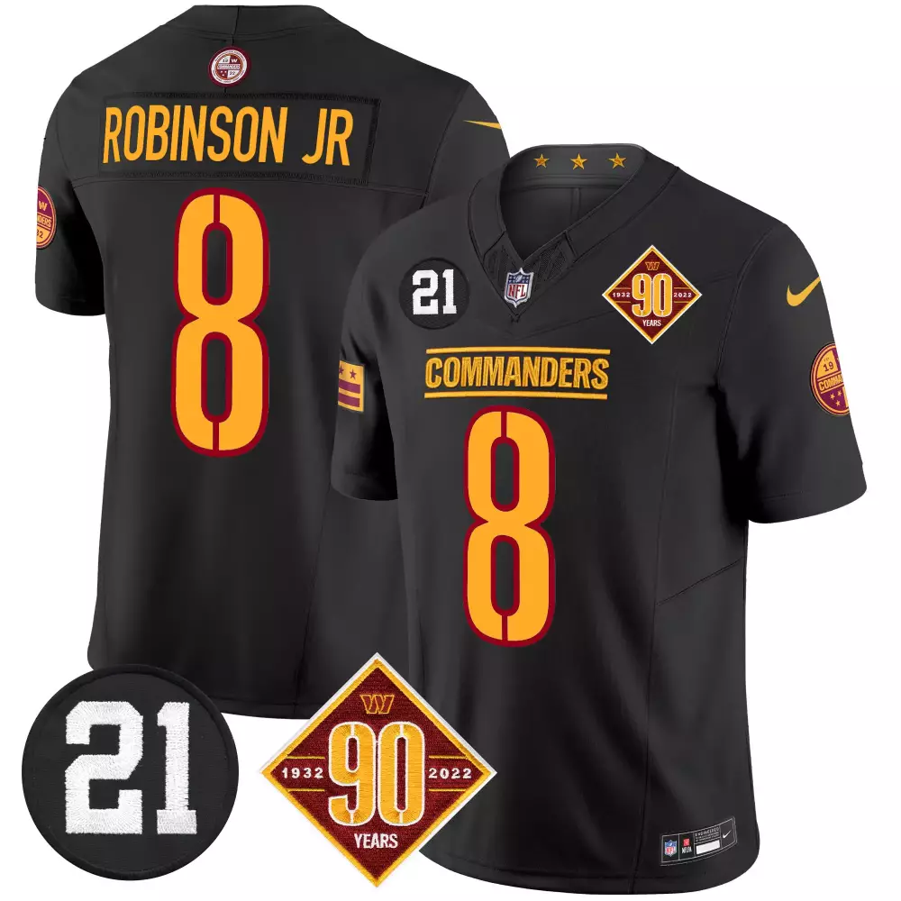 robinson jr black mens washington commanders 90th anniversary patch vapor jersey v3 all stitched