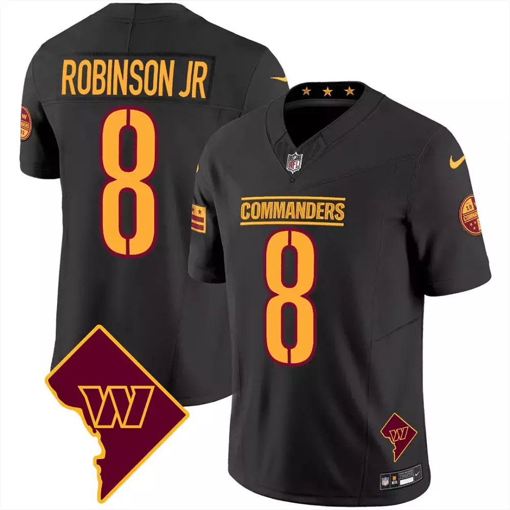 robinson jr black mens washington commanders washington dc map patch jersey all stitched