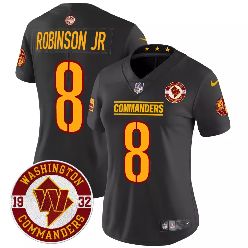 robinson jr black mens washington commanders washington dc map patch jersey all stitched