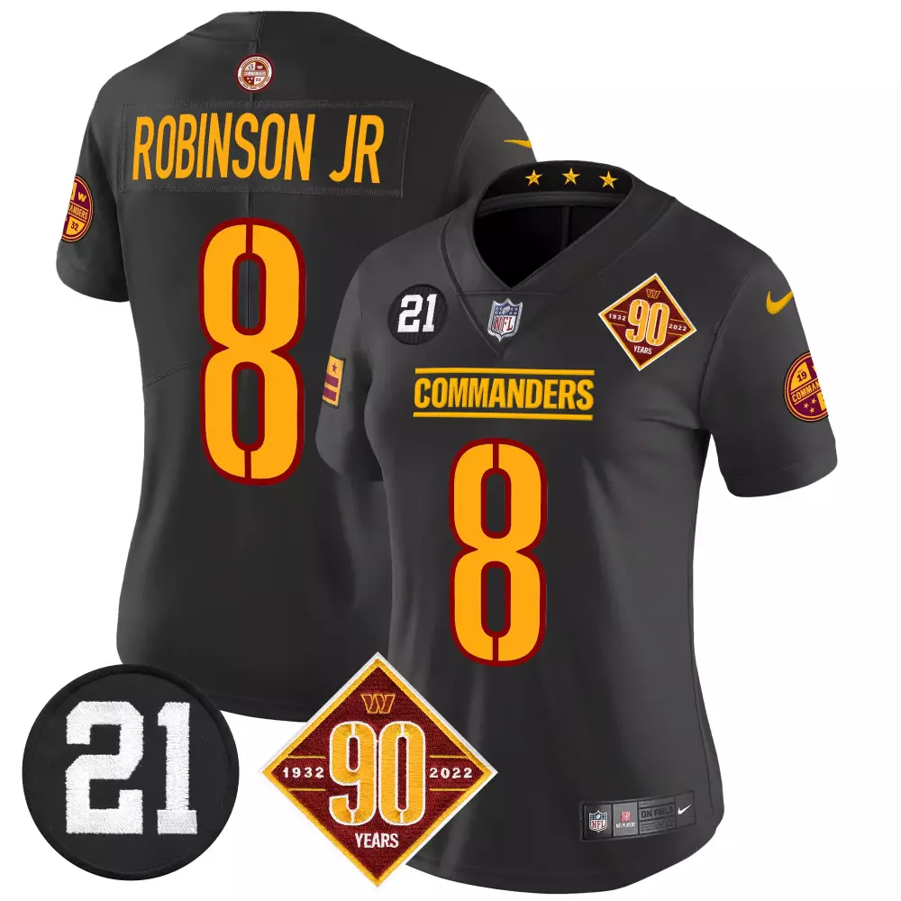 robinson jr black womens washington commanders 90th sean taylor patch vapor limited jersey all stitched