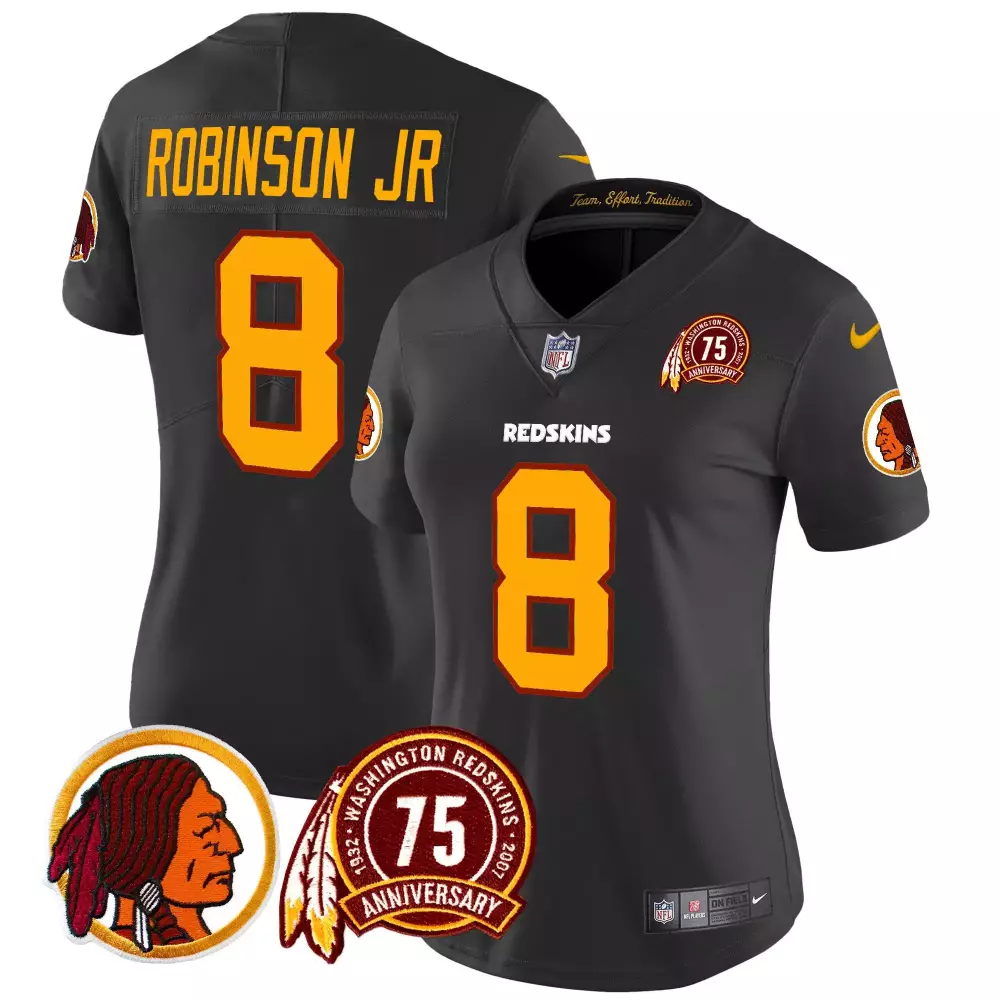robinson jr black womens washington redskins 75th patch throwback vapor limited jersey all stitched