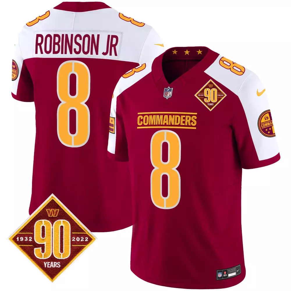 robinson jr burgundy alternate mens washington commanders 90th anniversary patch vapor jersey all stitched