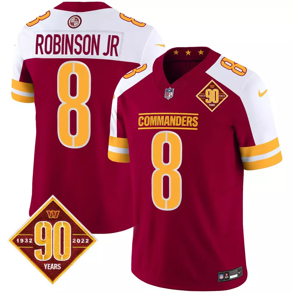 robinson jr burgundy alternate mens washington commanders 90th anniversary patch vapor jersey all stitched