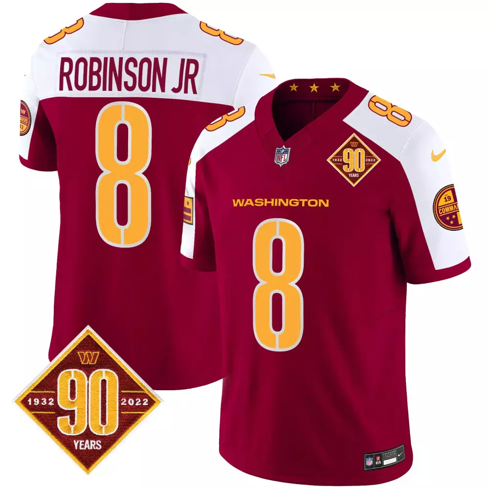 robinson jr burgundy alternate mens washington commanders 90th anniversary patch vapor jersey all stitched