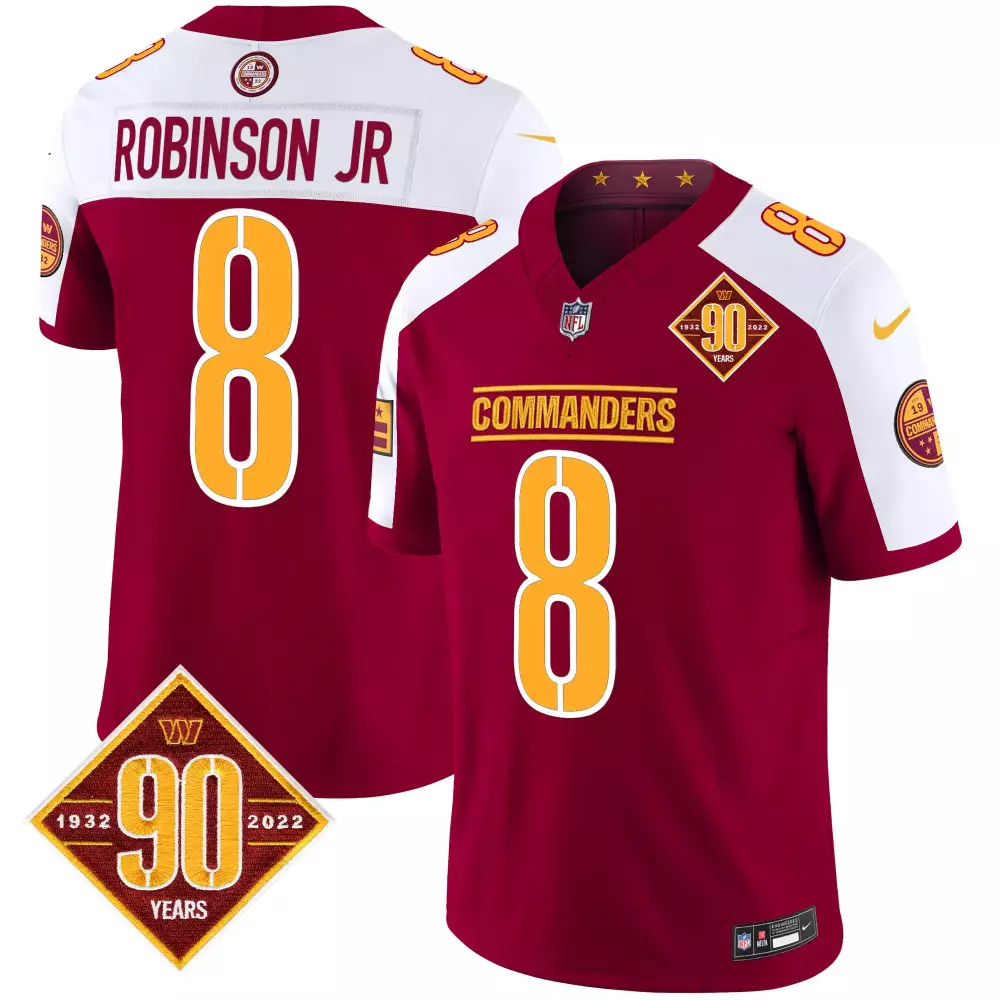 robinson jr burgundy alternate mens washington commanders 90th anniversary patch vapor jersey all stitched