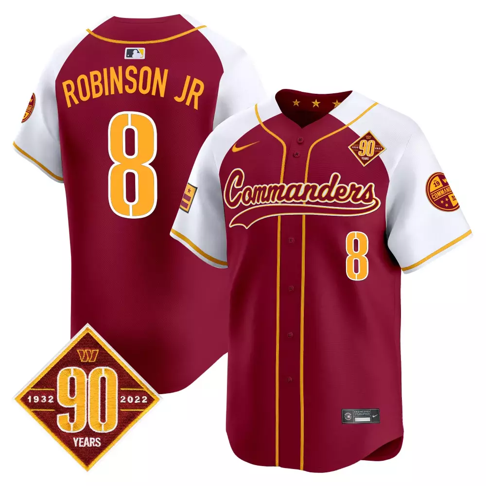 robinson jr burgundy alternate mens washington commanders 90th anniversary patch vapor jersey all stitched
