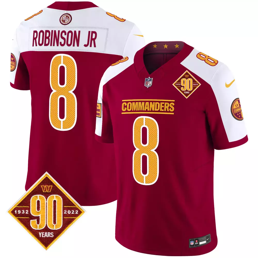 robinson jr burgundy alternate mens washington commanders 90th anniversary vapor limited jersey v4 all stitched