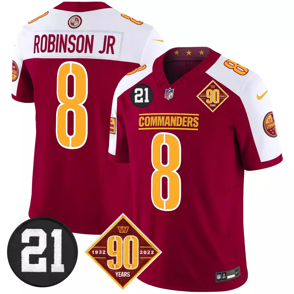 robinson jr burgundy alternate mens washington commanders 90th anniversary vapor limited jersey v4 all stitched