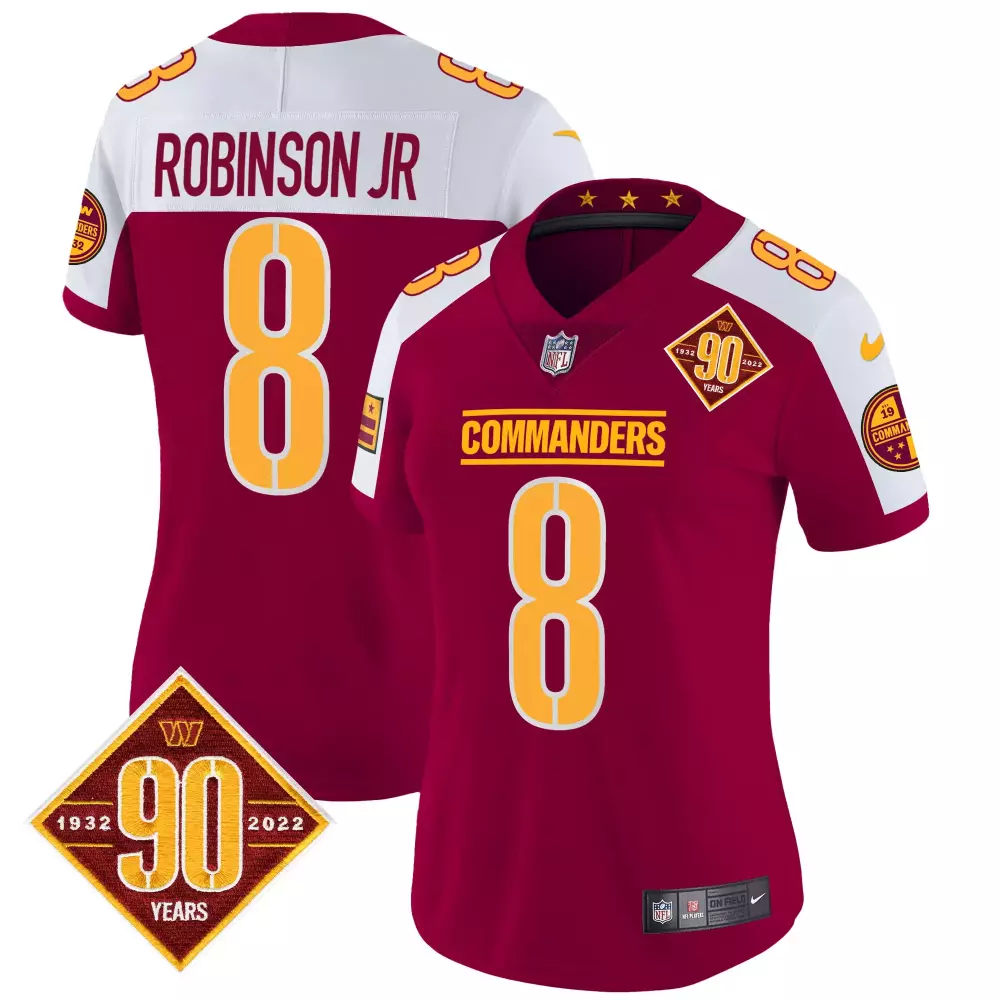 robinson jr burgundy alternate mens washington commanders 90th anniversary vapor limited jersey v4 all stitched