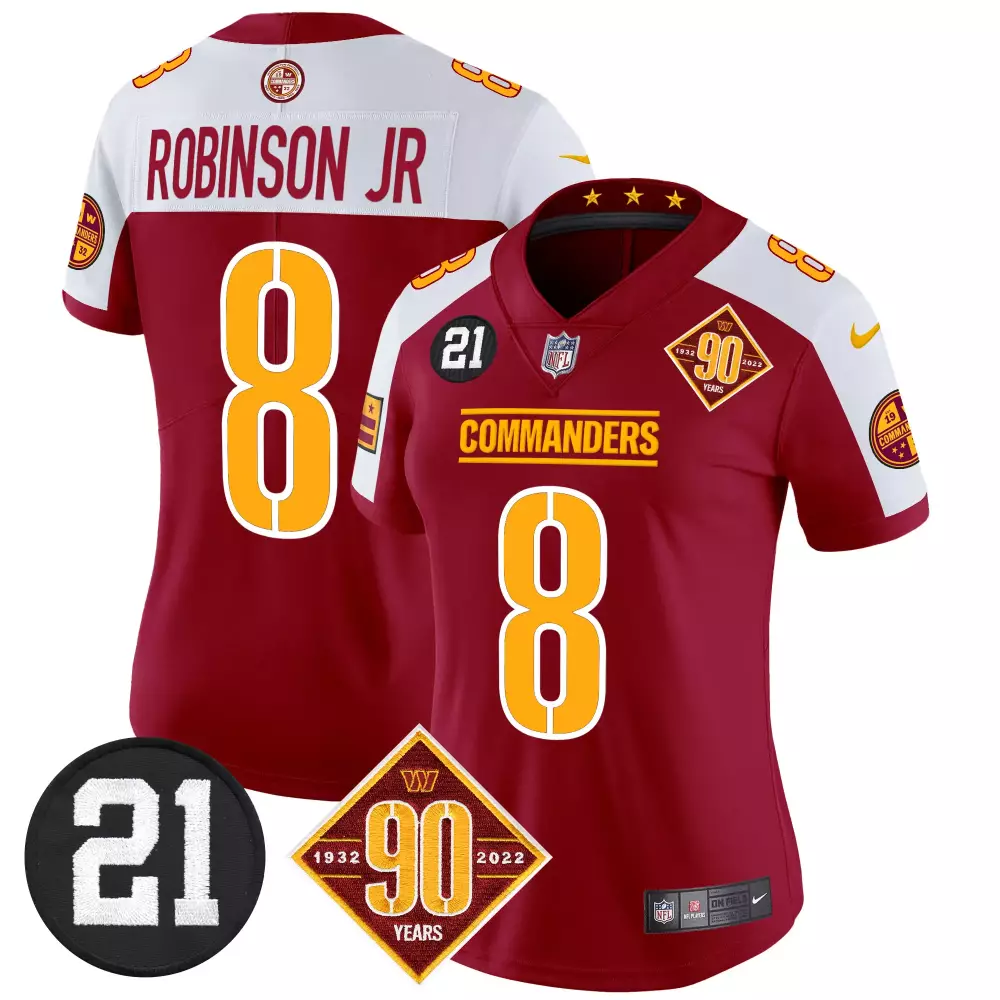 Robinson Jr. Burgundy Alternate Vapor Limited Jersey | 90th Anniversary Sean Taylor Patch | Washington Commanders | For Women