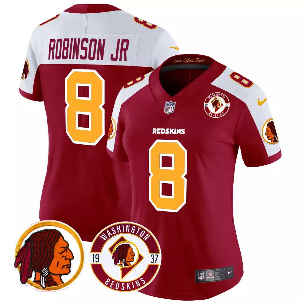 robinson jr burgundy alternate womens washington redskins 2024 vapor limited jersey est 1937 patch all stitched