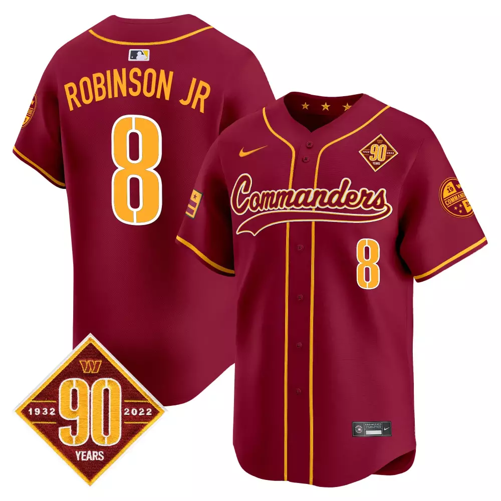 robinson jr burgundy mens washington commanders 90th anniversary patch vapor limited jersey all stitched