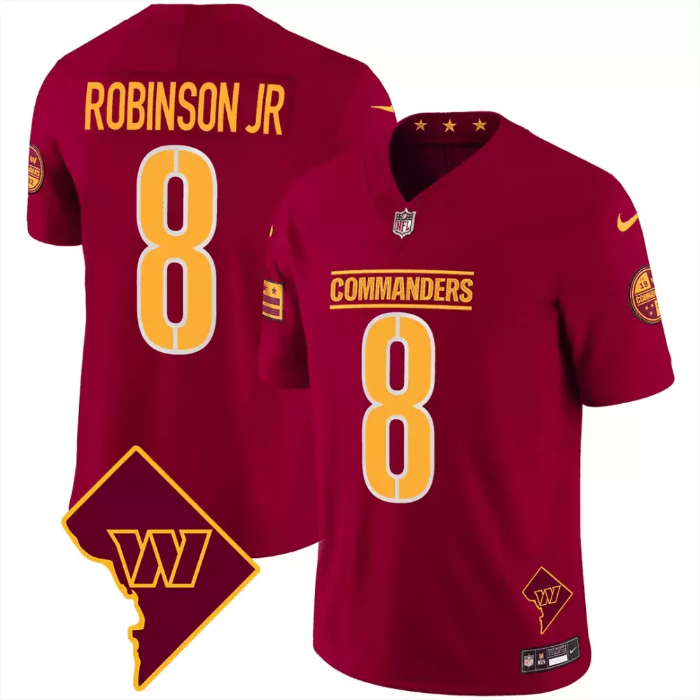 robinson jr burgundy mens washington commanders washington dc map patch jersey all stitched