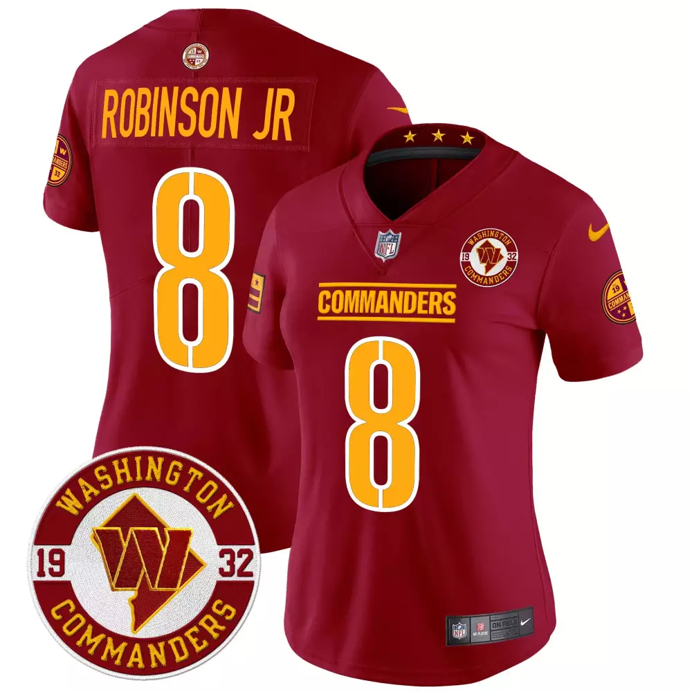 robinson jr burgundy mens washington commanders washington dc map patch jersey all stitched