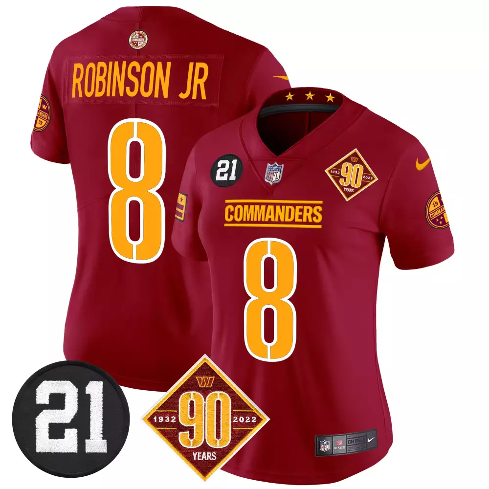 robinson jr burgundy womens washington commanders 90th sean taylor patch vapor limited jersey all stitched