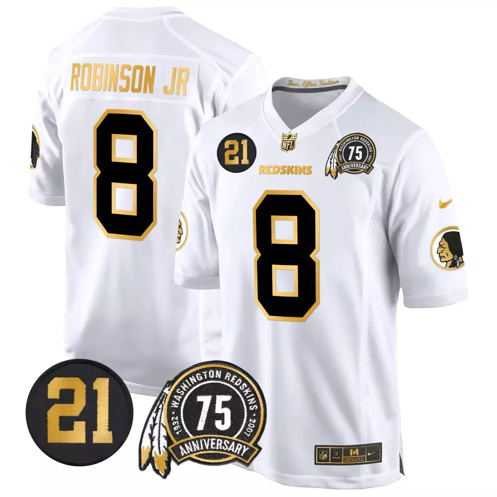 robinson jr white gold mens washington redskins 75th sean taylor patch gold game jersey all stitched