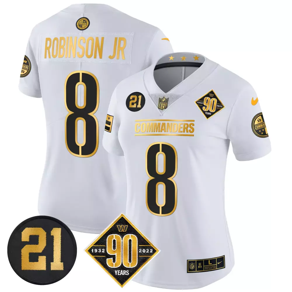 robinson jr white gold womens washington commanders 90th anniversary patch gold vapor jersey all stitched