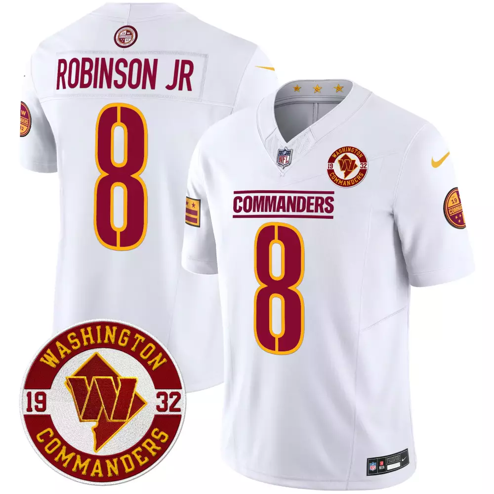 robinson jr white gold womens washington commanders 90th anniversary patch gold vapor jersey all stitched