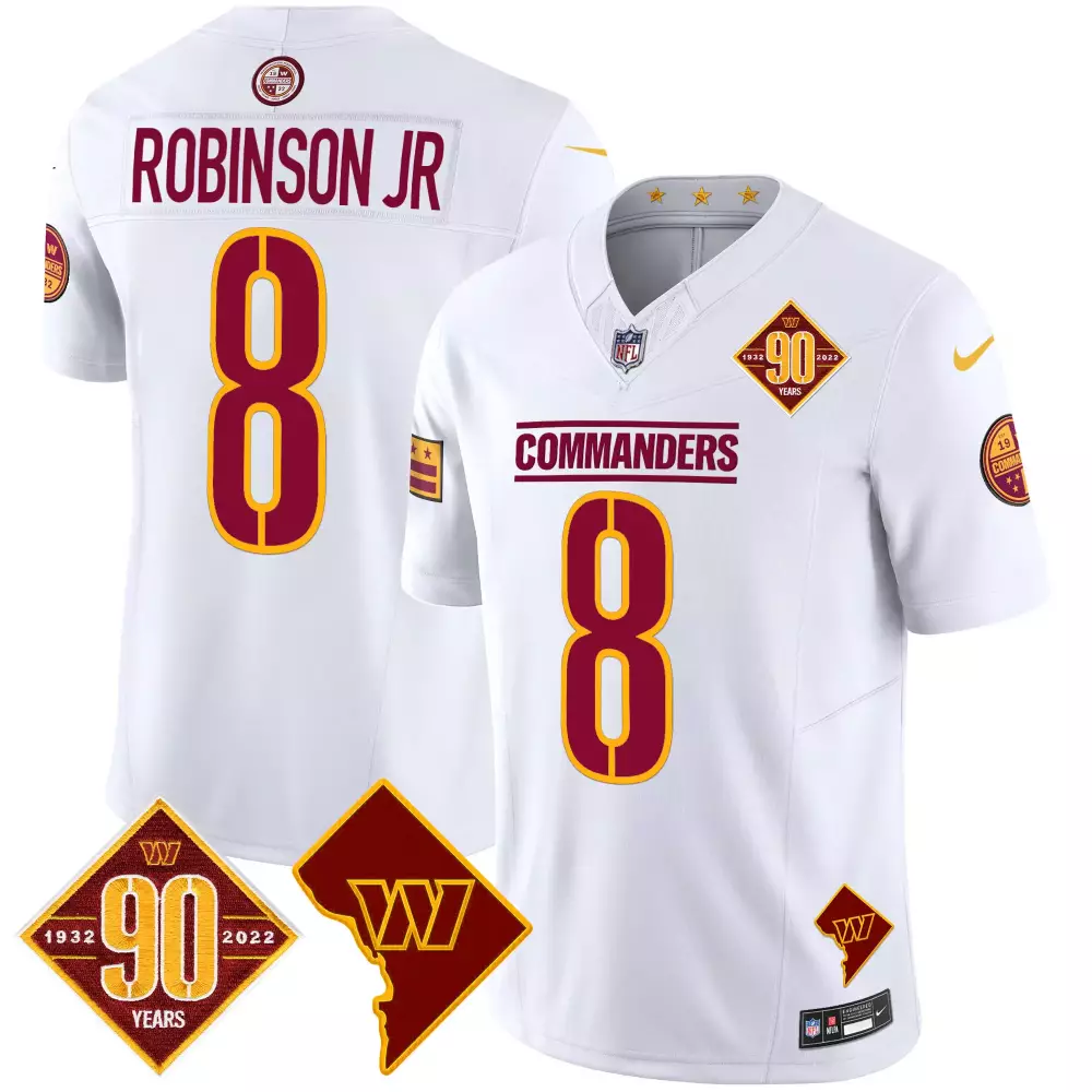 robinson jr white gold womens washington commanders 90th anniversary patch gold vapor jersey all stitched