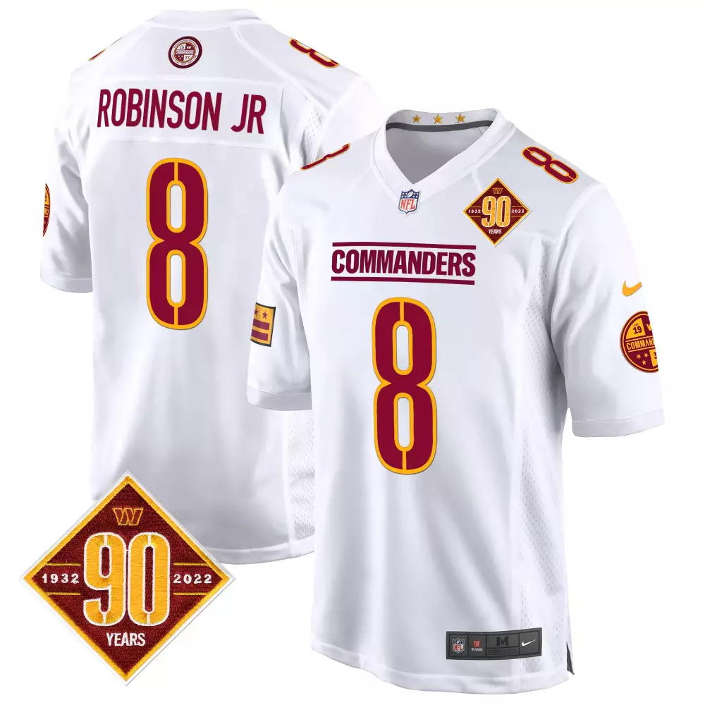 robinson jr white gold womens washington commanders 90th anniversary patch gold vapor jersey all stitched